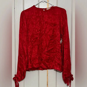 By TiMo red long sleeve bow blouse
